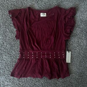 Maroon Studded V-Neck Top